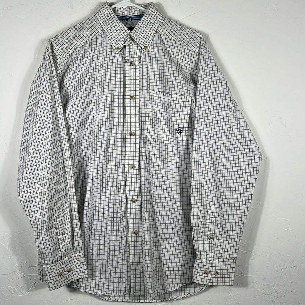 🔥🔥 ARIAT PRO SERIES Plaid LS Button‎ Down Western Cowboy Shirt Sz Medium - EUC